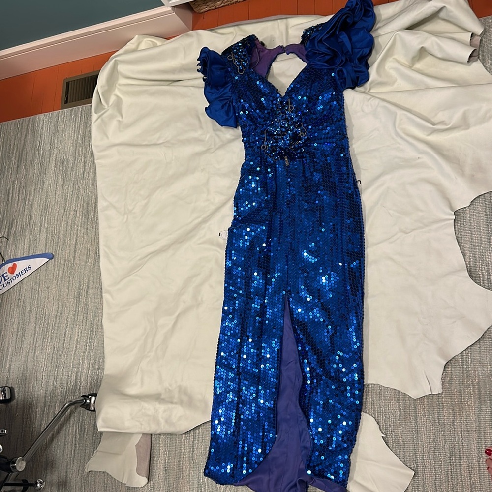1980s vintage navy sequin prom dress
